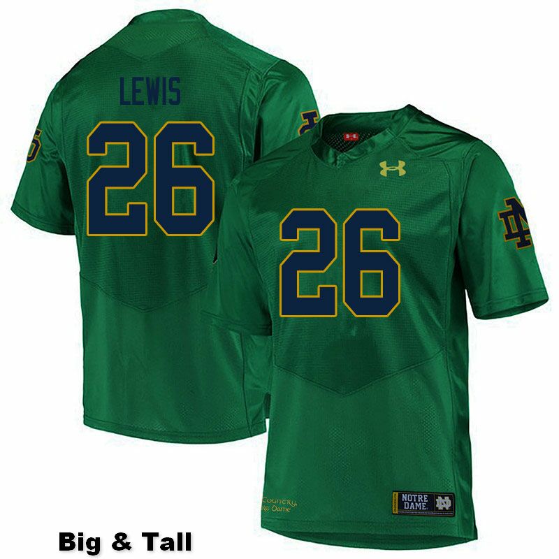 Men's NCAA Notre Dame Fighting Irish #26 Clarence Lewis Stitched College Under Armour Authentic Green Big & Tall Football Jersey TT10P53EE